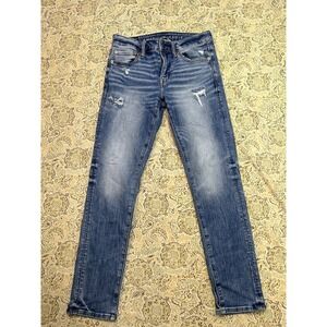 American Eagle Mens Sz 30x30 AirFlex Skinny Distressed Guys Designer Blue Jeans